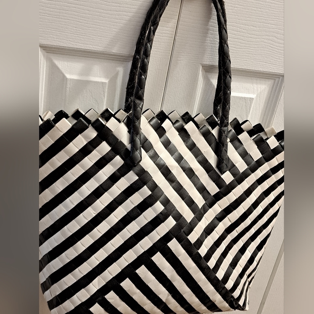 Black & White Straw Tote